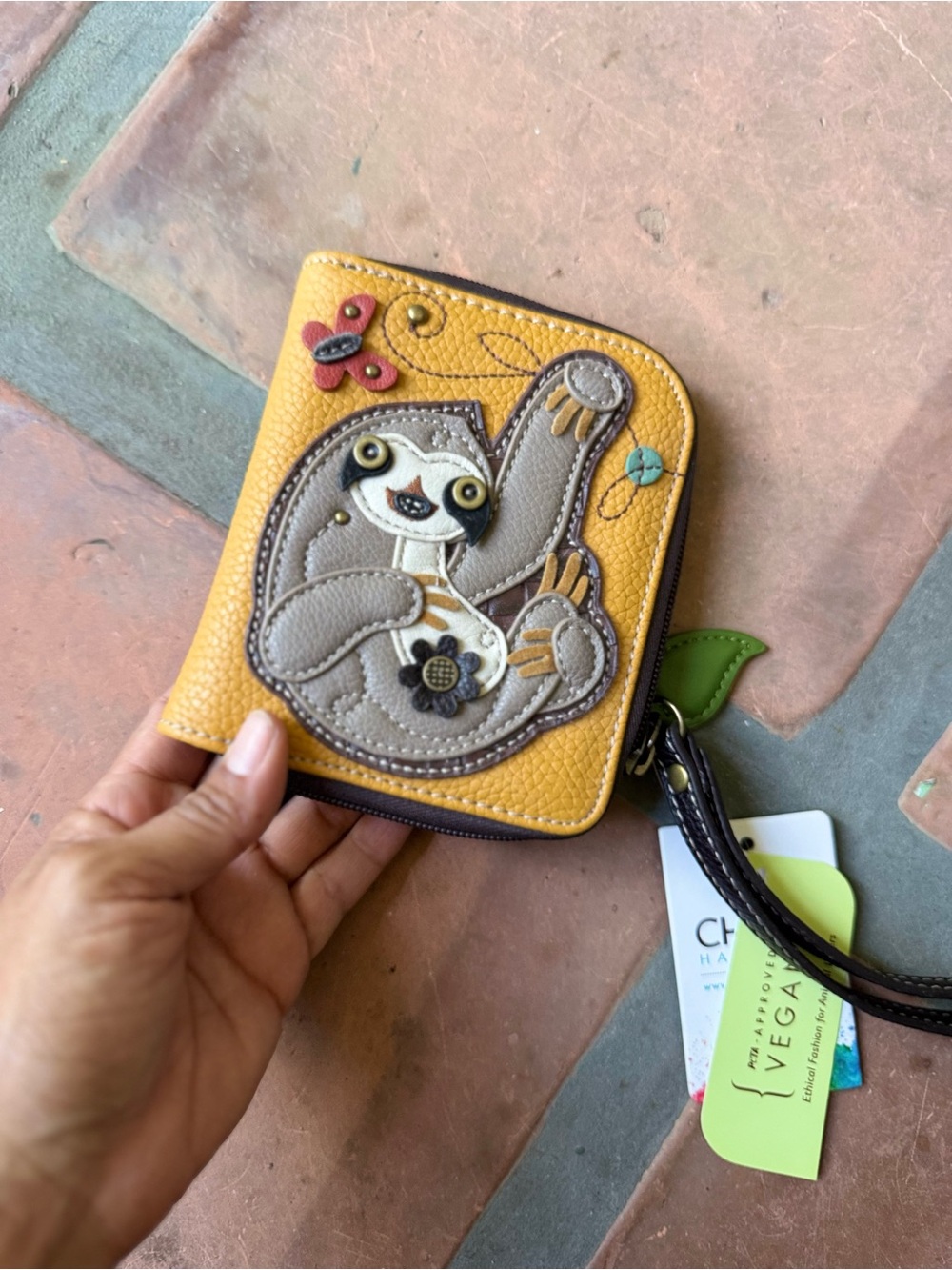 Chala Yellow Sloth Appliqué Zip Wallet